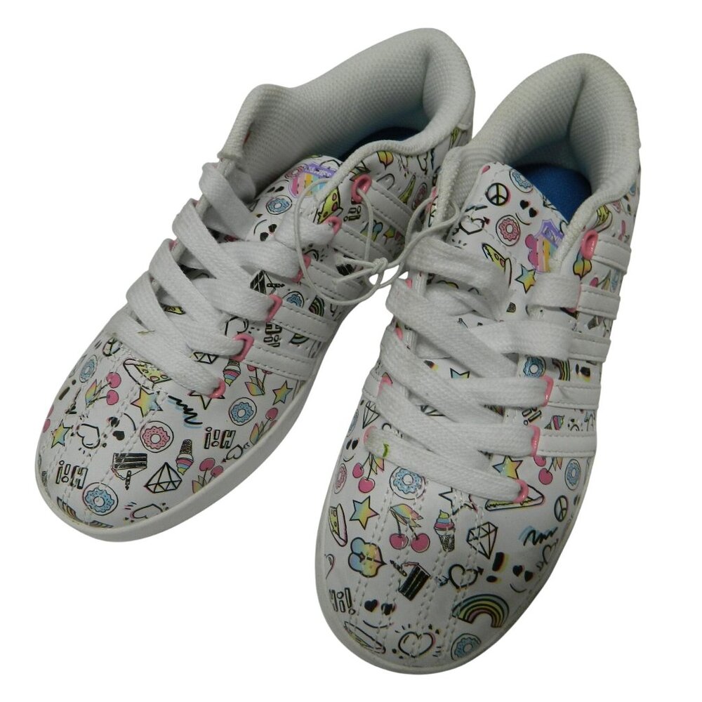 K-Swiss Girls Sneakers Size 3 Doodle Design White Pink Lace-Up Low Top Shoes